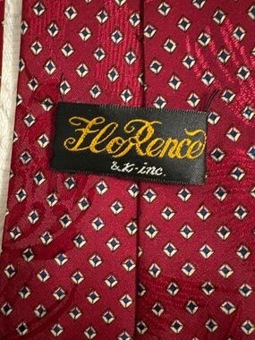 Vintage Florence & K Inc. Burgundy Silk Geometric Pattern Men's Tie